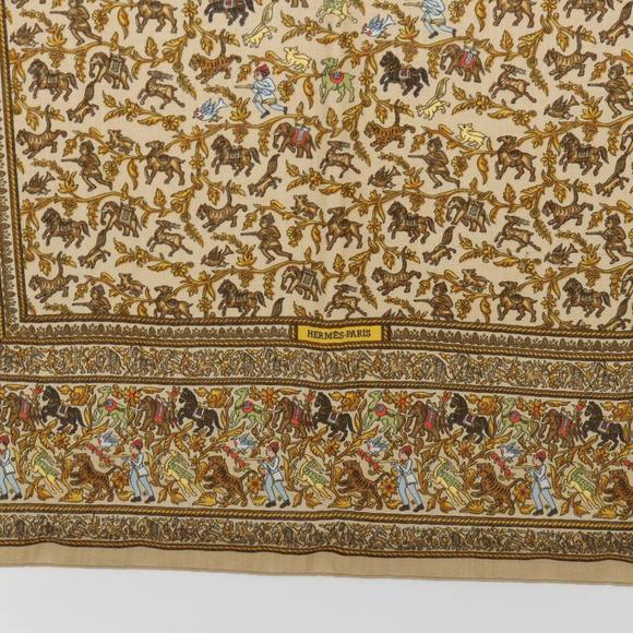 HERMES Carre 90 CHASSE EN INDE Scarf Silk Cashmere Brown Auth am4909 - Picture 7 of 15